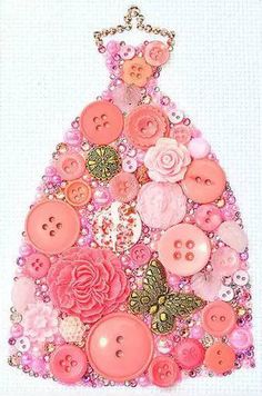 a dress made out of buttons and flowers