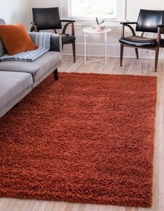 a living room filled with furniture and a red rug