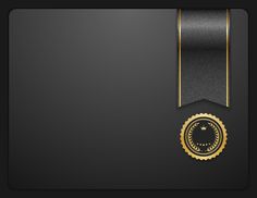 a black and gold ribbon with a golden seal on the top, in front of a dark background