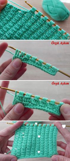 three pictures showing how to crochet the stitchs on an afghan or shawl