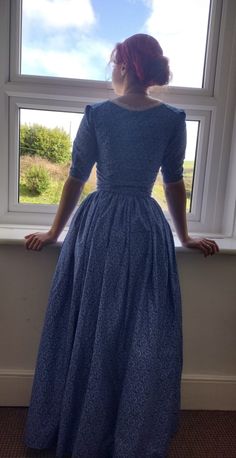 18th Century Inspired Dress Full Length Dress Cottage Core - Etsy Elegant Fitted Victorian Dress For Garden Party, Fitted Tea Length Dress For Daywear, Elegant Fitted A-line Prairie Dress, Classic Dresses With Fitted Bodice And Historical Design, Regency Style Blue Dress With Historical Design, Classic Fitted Victorian Cotton Dress, Fitted Regency Dress With Historical Design, Cotton Victorian Dress For Dressmaking, Elegant Cotton Victorian Dress For Spring