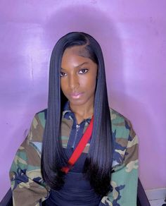 Side Part Hairstyles Layers, 16 Inch Quick Weave, Side Part Straight Hair Black Women, Sew In Straight Hair, Black Girls Hairstyles Weave, Hairstyles Weave, Sew In Hairstyles, Side Part Hairstyles, Quick Weave Hairstyles