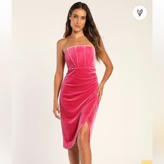 Lulus, Large, Hot Pink Strapless Dress Velvet Homecoming Dress, Luxe Dress, Pink Velvet Dress, Mini Dress Hot, Pink Strapless Dress, Lulus Dresses, Lulu Fashion, Tulip Skirt, Tulip Dress