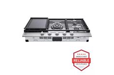 a gas stove with the words reliable on it and an award for best appliance