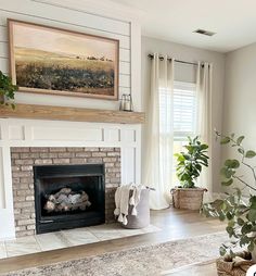 a living room filled with furniture and a fire place in front of a painting on the wall