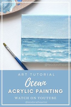 an ocean acrylic painting with the title overlay that reads, art tutorial ocean acrylic painting watch on youtube