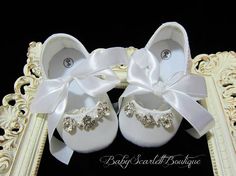 White Satin Baby Girl ShoesCrib ShoesSoft by babyScarlettBoutique, $24.68 Fly Baby, White Baby Shoes, Baby Lace Dress, Christening Shoes, Baby Summer Dresses