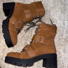 Carmel Brown Aqua Combat Boots. Never Been Worn! Carmel Brown, Brown Combat Boots, Aqua Shoes, Moto Boots, Combat Boots, Size 7, Women Shoes, Boots, Women Shopping