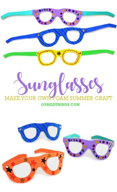 Foam Sunglasses Craft Make Sunglasses Craft, Sunglasses Crafts For Toddlers, Beach Bash Crafts For Kids, Summer Art And Crafts For Preschool, Sunglasses Craft Preschool, Summer Season Crafts For Kids, Sunglasses Template Free Printable, Sunglass Craft