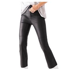 Nwt Free People Size 10 Leather Cropped Flare High Rise Casual Mid-rise Leather Pants For Work, Mid-rise Leather Pants For Night Out, Black Stretch Leather Bottoms, Stretch Black Leather Bottoms, Black Mid-rise Leather Pants, High Rise Leather Pants For Night Out, Casual High Rise Leather Pants For Fall, Casual Black Mid-rise Leather Pants, Edgy Black Mid-rise Leather Pants