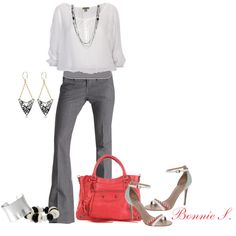 work outfit, created by bonnaroosky on Polyvore Teacher's Outfits, Boho Work Outfit, April 2012, Pretty Clothes, Grey Pants, Work Wardrobe, Business Attire, Mode Inspiration