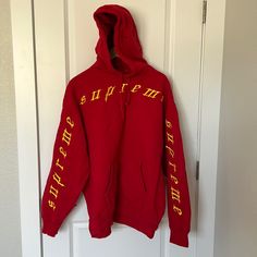 Guaranteed Authentic Purchased Direct From Supreme. Raised Embroidery Hooded Sweatshirt Size Xl. Washed. Never Dried. No Stains Or Tears. Embroidery Defect On Arm (Shown In Pic). Body Length 30” Chest Width 28 3/8” Sleeve Length 38 5/8” Raised Embroidery, Embroidery Hoodie, Hooded Sweatshirt, Hooded Sweatshirts, Mens Shirts, Man Shop, Sleeve Length, Sweatshirts Hoodie, Embroidery