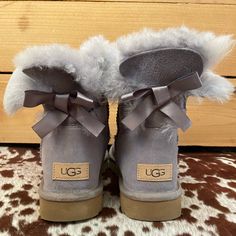 Worn Only Once! In Excellent Condition. Ugg Grey, Mini Baileys, Shoes Ugg, Bailey Bow, Womens Uggs, Winter Rain, Ugg Shoes, Rain Boots, Women Shoes