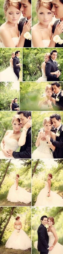 the bride and groom are posing for pictures together