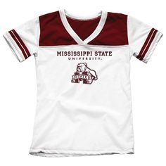 Mississippi State University Girls Youth Tee Shirt Official Licensed Product Brand: Blue 84 Color: White/Maroon V Neck 50% Cotton, 50% Polyester Made In Usa New W/ Tags White Collegiate Top For Game Day, White Collegiate Style Top For Game Day, White Tops For College With Team Spirit Style, Team Spirit School Tops In Cotton, Team Spirit Cotton Tops For School, Cotton Team Spirit Tops For School, Red School Spirit Tops For School, Collegiate Cotton Tops For School, White Collegiate Tops For School