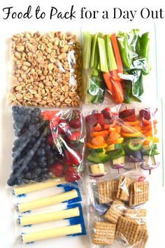 food packed for a day out on a white background with text overlay that reads, good to pack for a day out