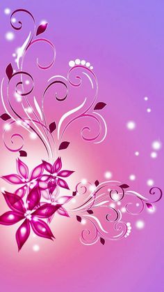 a purple background with flowers and swirls on it