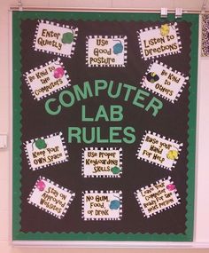 a computer lab bulletin board on the wall