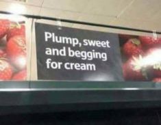 there is a sign that says pump, sweet and begging for cream on the shelf