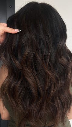 Brown Hair Depth, Dark Two Tone Hair, Two Tone Dark Brown Hair, Dark Brown Hair W Dimension, Hair Ideas For Dark Skin Tones, Dark Brown Hair With Chocolate Brown Highlights, Dark Brown Hair On Light Skin, Deep Brunette Balayage, Dark Brown With Dimension Hair