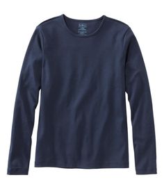 Our very best crewneck tee is made from the finest cotton on earth - Supima®. Unmatched for its incredible strength, luxurious softness and rich color, Supima's extra-long staple fibers are twice as strong as regular cotton fibers. Grown exclusively in the USA and responsibly farmed to minimize environmental impact and ensure quality that lasts for years and years. Slightly Fitted: Softly shapes the body. Falls at hip. 100% American-grown Supima® cotton. Machine wash cold with like colors, tumbl Cotton Long Sleeve Shirt, Knit Tops, Supima Cotton, Ll Bean, L L Bean, Pima Cotton, Cotton Tee, Womens Tees, Knit Top