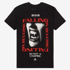 a black t - shirt with the words falling on it and an image of a vampire