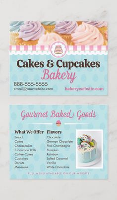 two business cards for cakes and cupcakes bakery