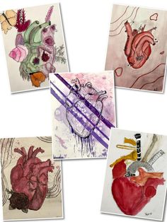 four pictures of different types of heart paintings