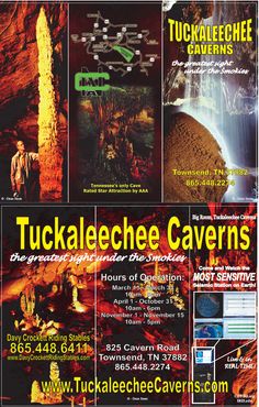 an advertisement for tuckleelechee caverns in the usa, with information about it