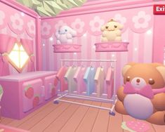 a teddy bear in a room with pink walls