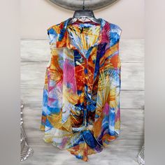 New Without Tags!! Gorgeous Top! Size: 2x Trendy Multicolor Tropical Print Blouse, Multicolor Sleeveless Blouse For Day Out, Multicolor Sleeveless Blouse For Beach, Blouse Plus Size, Plus Size Blouses, Womens Sizes, Womens Tops, Plus Size, Tank Tops