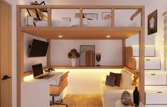 a living room filled with furniture and a flat screen tv on top of a wooden shelf