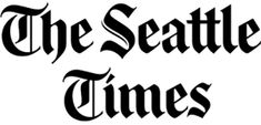 the seattle times logo is shown in black and white