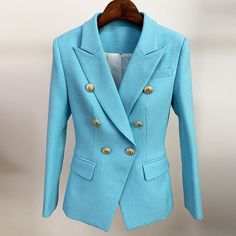 Blazer "Starship"-Blazers-Pisani Maura-Sky Blue-S-Pisani Maura Double Blazer, White Blazer Women, Blue Bandage Dress, Sundress Outfit, Red Bandage Dress, Bianca Jagger, Black White Blazer, Slim Sweater, Women Office