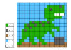 an image of a green dinosaur in the middle of a blue and brown mosaic pattern