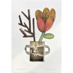 an altered photograph of flowers in a coffee cup