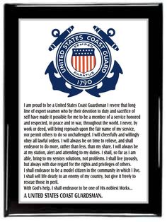 an american coast guard framed plaque with the words, i am proud to be a united states