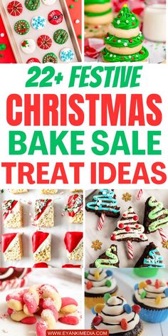 twelve festive christmas bake sale treats with text overlay that reads 22 festive christmas bake sale treat ideas