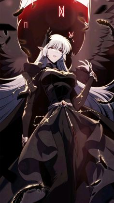 an anime character with white hair and black eyes, standing in front of a dark background