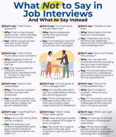 an info sheet describing what not to say in job interviews