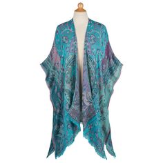 Kashmir Ruana | Signals | HAE652 Ruana Wrap, Fringe Shawl, Teal Dress, Teal Color, Women's Coats & Jackets, Vines, Shawl, Dry Clean, Unique Items Products