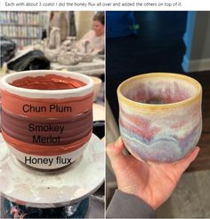 two pictures with different types of pottery on them, one is painted and the other has been