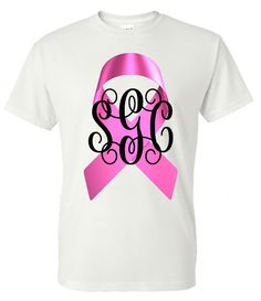 BREAST CANCER RIBBON MONOGRAM TEE Monogram Pocket Tees, Silhouette Ideas, Diy Shirt, White Short, We Wear, Black Tee, White Shorts