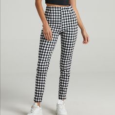 Super Great Pants For Casual Or Business Wear Can Be Worn Dressed Up Or Down Super Comfy And Stretchy Material Too Big For Me, But Super Cute!! Trendy Plaid Bottoms For Day Out, Trendy Elastane Bottoms For Day Out, Chic High Waist Gingham Bottoms, Chic High-waist Gingham Bottoms, Plaid High Waist Bottoms For Day Out, Chic Fitted Gingham Bottoms, Fitted Plaid Bottoms For Day Out, Trendy Fitted Gingham Bottoms, Trendy Gingham Bottoms