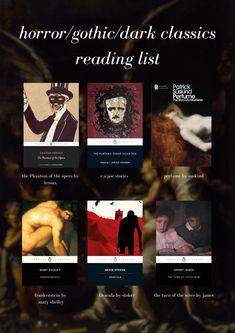 an image of the website for horror / gothic dark classics reading list, which features images of men and women