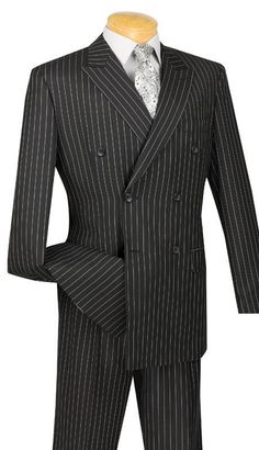 Luxurious Wool Fell Vinci men suit Double breasted style 6X2 buttons Side vents, pleated pants  Gangster stripes look Dry clean only Imported Black Pinstripe Suit, Suits Show, Sharkskin Suit, Zoot Suit, Black Tie Suit, Seersucker Suit, Slim Fit Suits, Ranveer Singh, Pinstripe Suit