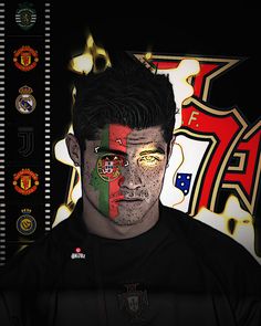 a man with the colors of portugal and england painted on his face