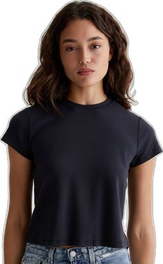 Fitted Black Cropped T-shirt For Everyday, Ribbed Short Sleeve Cropped T-shirt, Casual Ribbed Cropped T-shirt For Everyday, Ribbed Cropped Short Sleeve T-shirt, Sporty Ribbed Short Sleeve Crop Top, Casual Fitted Cropped T-shirt For Everyday, Fitted Cropped T-shirt For Everyday Casual Wear, Everyday Ribbed Short Sleeve Crop Top, Luxe Baby