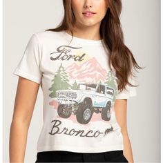 Ford Bronco Womens Baby Cotton Tee-M-Natural-Nwt 100%Cotton Ford Girl, Mustang T Shirts, Oversized Tee Shirt, Cars Tees, Graphic Crop Top, Navy Blue Shirts, Ford Bronco, Baby Tee, Blue Shirt