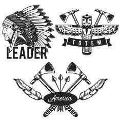 three native american emblems with arrows and an eagle on the top, one for leader totem